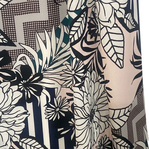 Christian Caliendo Lined Sleeveless Dress Black White Floral Splashes of Color - Picture 5 of 11